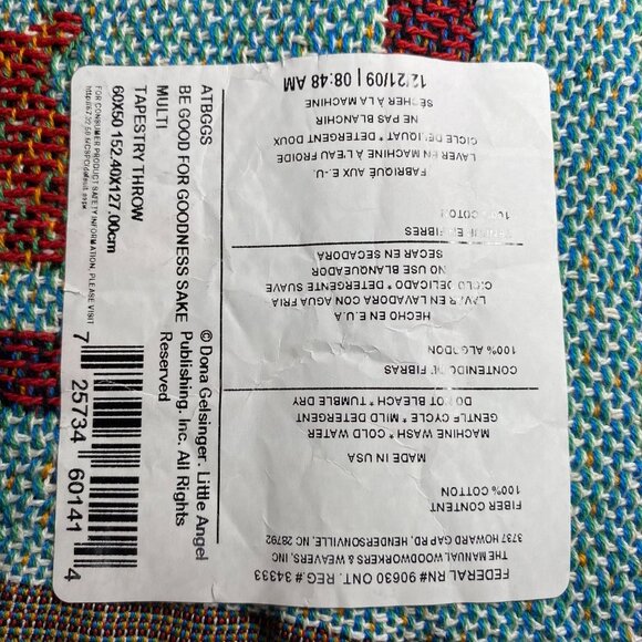 Donna Gelsinger Santa Claus Tapestry Throw Blanket 100% Cotton 50" x 60" - Picture 3 of 7